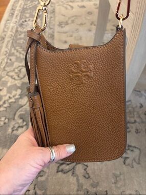 Tory Burch Pebbled Leather Crossbody in Cognac Brown with Tassel